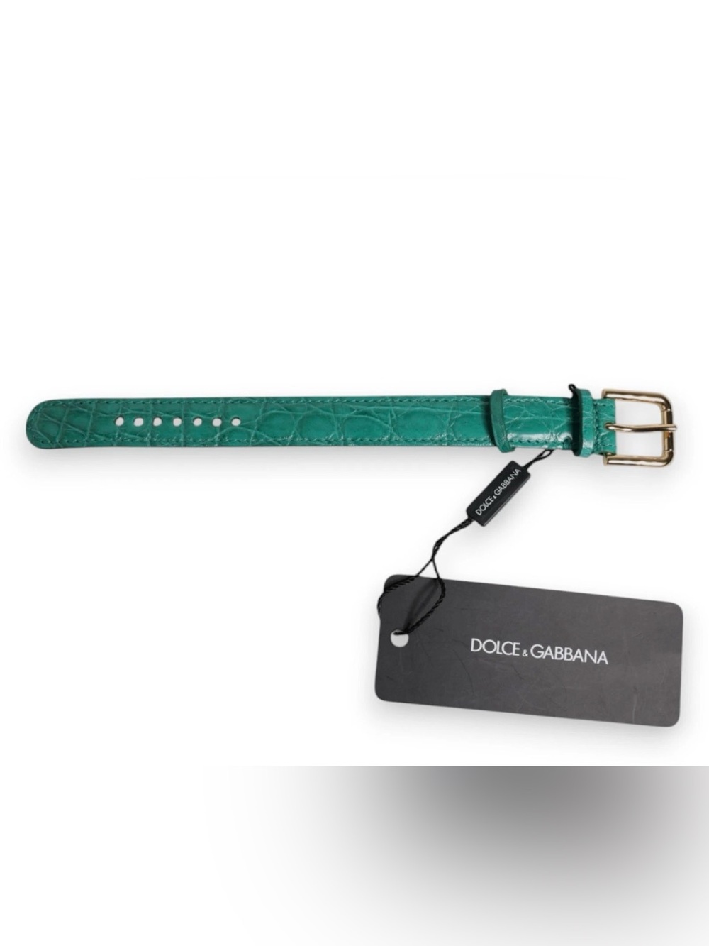 DOLCE & GABBANA Green Exotic Leather Gold Tone Metal Buckle Bracelet NWT